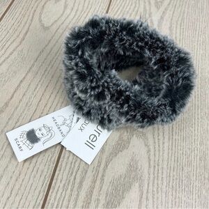 Surell Rex Rabbit Faux Fur Gray Knit Stretch Headband and Scarf in “Black Frost”